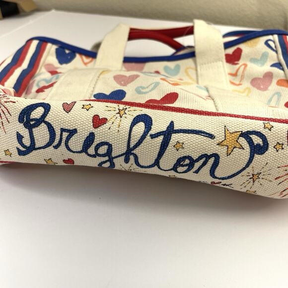 Brighton Love Hearts Canvas Tote Bag Sparkle and Shine Red White Blue Stripe - Picture 7 of 7